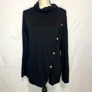Cool Melon Size L Tunic Turtleneck Top Black Button Detail Stretch
